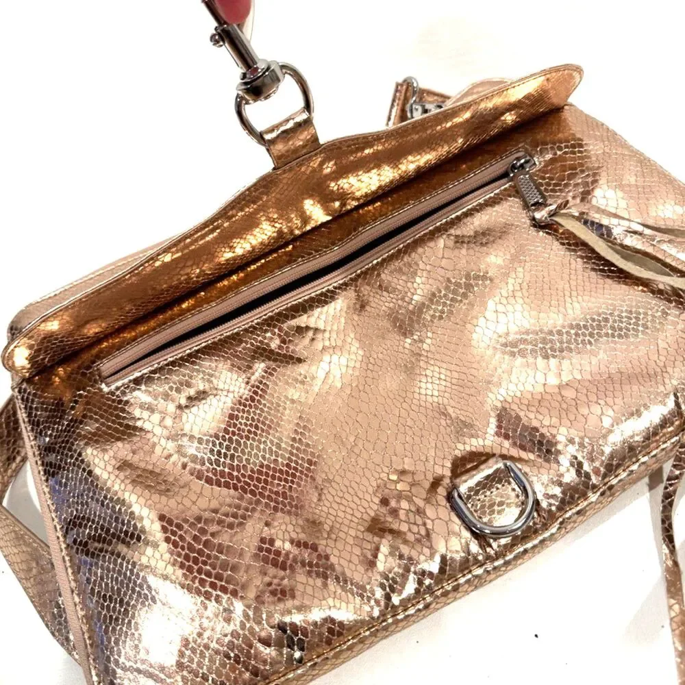 Rebecca Minkoff Metallic Rose Gold Laptop Case Padded Snakeskin Shoulder Strap